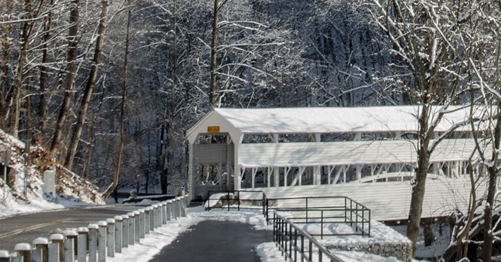 white covered bridge in Valley Forge Pennsylvania