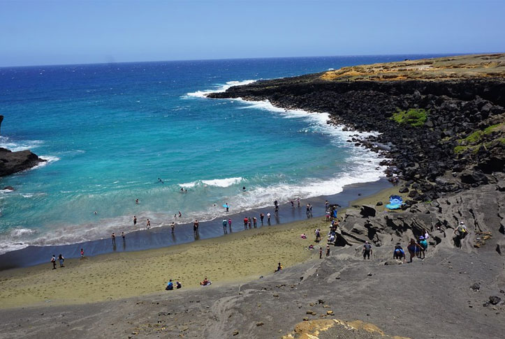 Green sand beach in Hawaii