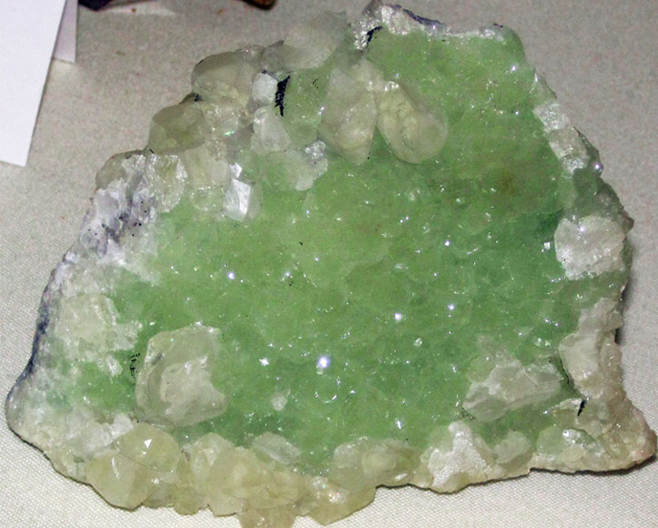 Light-colored datolite and green-colored prehnite gemstones