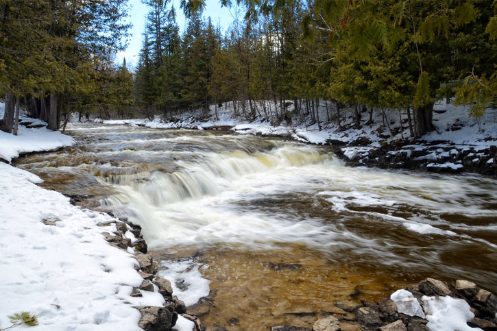 icy Ocqueoc Falls in winter