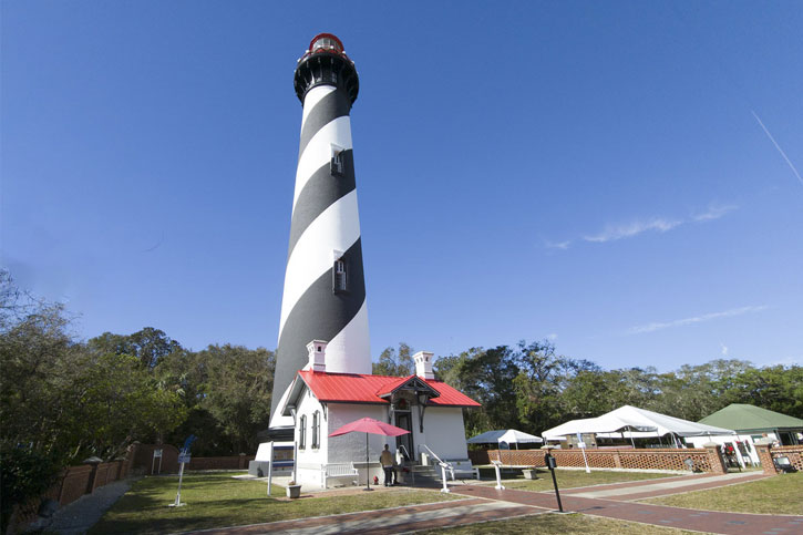 black and white striped lighthouse